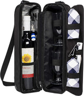ALLCAMP Wine tote Bag with Cooler Compartment, Picnic Set Carrying Two sets of tableware
